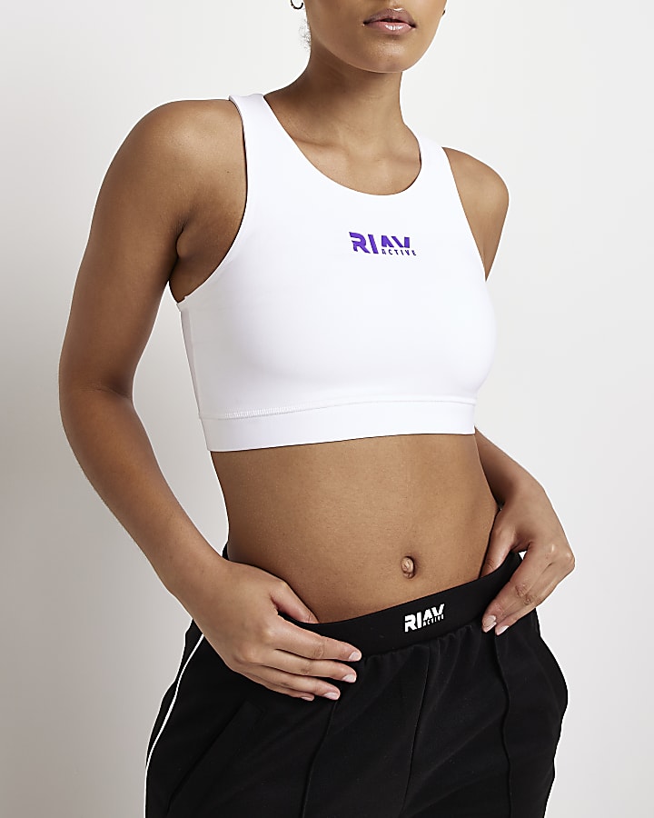 White RI Active sports bra