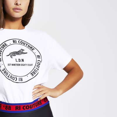 White RI Couture elasticated hem T-shirt