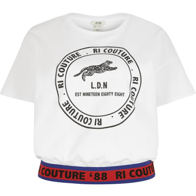 White RI Couture elasticated hem T-shirt