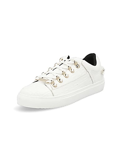 360 degree animation of product White RI embossed lace-up trainers frame-0