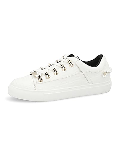 360 degree animation of product White RI embossed lace-up trainers frame-2