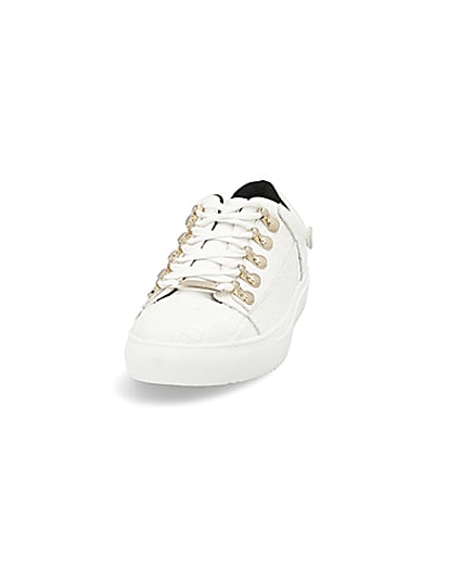 360 degree animation of product White RI embossed lace-up trainers frame-22