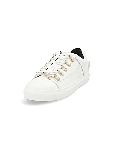 360 degree animation of product White RI embossed lace-up trainers frame-23