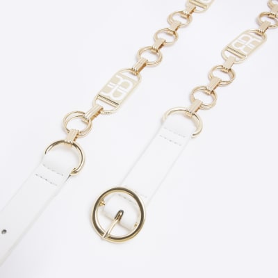 White RI monogram chain belt