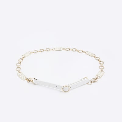 White RI monogram chain belt River Island