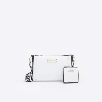 White RI monogram cross body bag