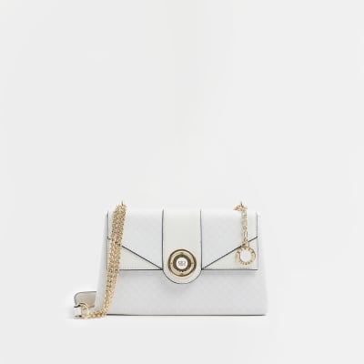 White RI monogram print shoulder bag