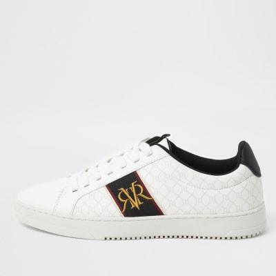 White RI monogram trainers | River Island