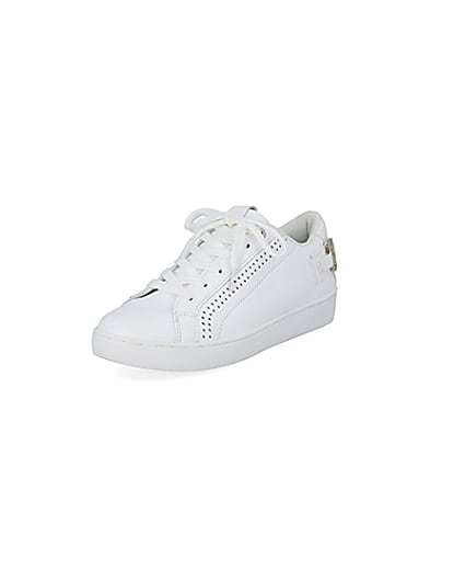 360 degree animation of product White RI perforated lace-up trainers frame-0