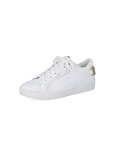 360 degree animation of product White RI perforated lace-up trainers frame-1