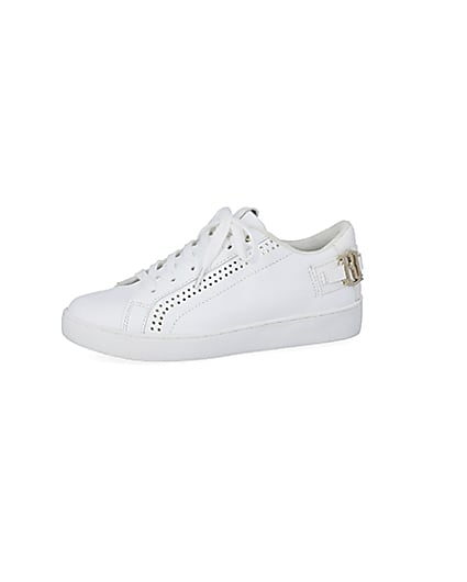 360 degree animation of product White RI perforated lace-up trainers frame-2