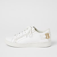 White RI perforated lace-up trainers