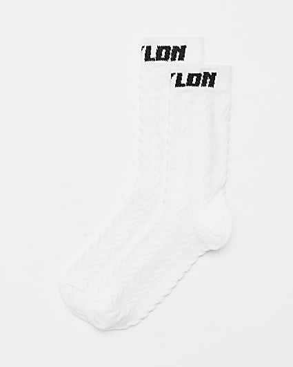 White RI pointelle socks