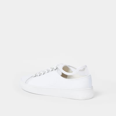 White RI rubberised lace up plimsoles