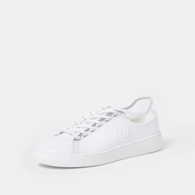 White RI rubberised lace up plimsoles