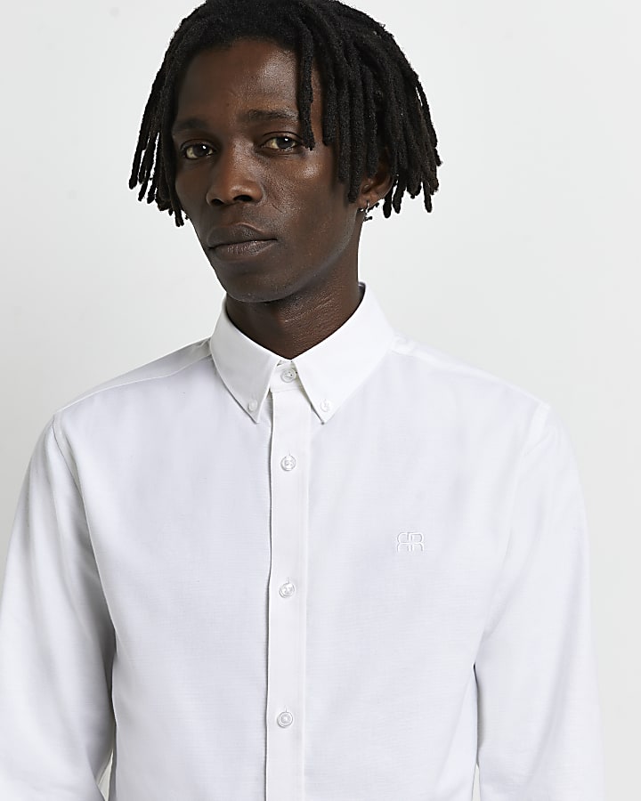 White RI Slim fit long sleeve Oxford shirt
