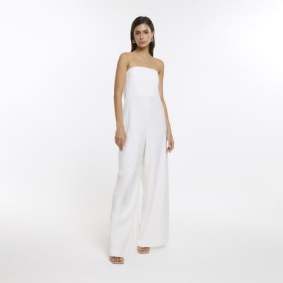 White RI Studio bandeau wide leg jumpsuit | River Island