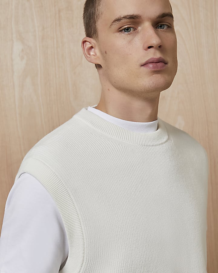 White RI Studio slim fit crew neck knit vest