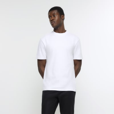 Men's Black Blazer, White Crew-neck T-shirt, Grey Chinos, White Plimsolls