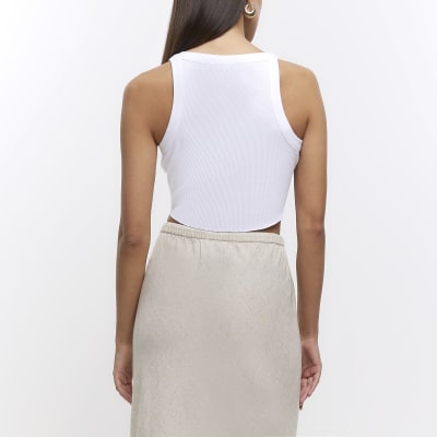 White rib crop racer top