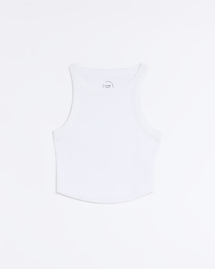 White ribbed crop racer top