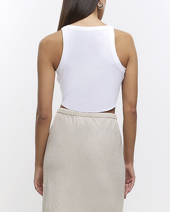 White ribbed crop racer top