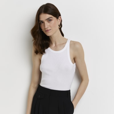 white ribbed flare pants