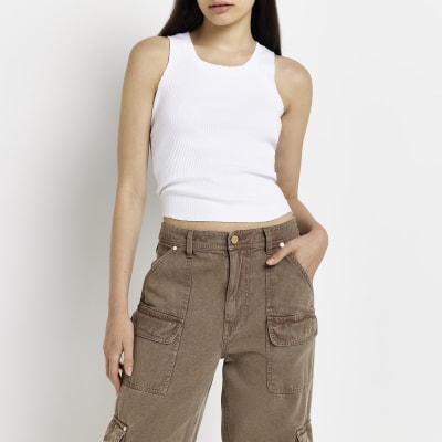 White ribbed vest top River Island