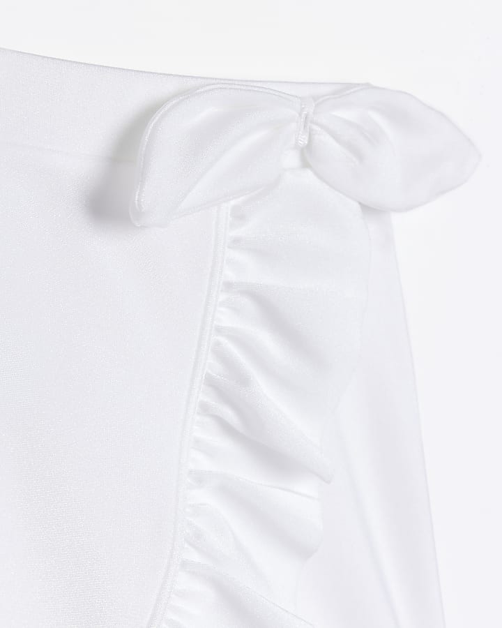 White Ribbed Wrap Swim Skirt