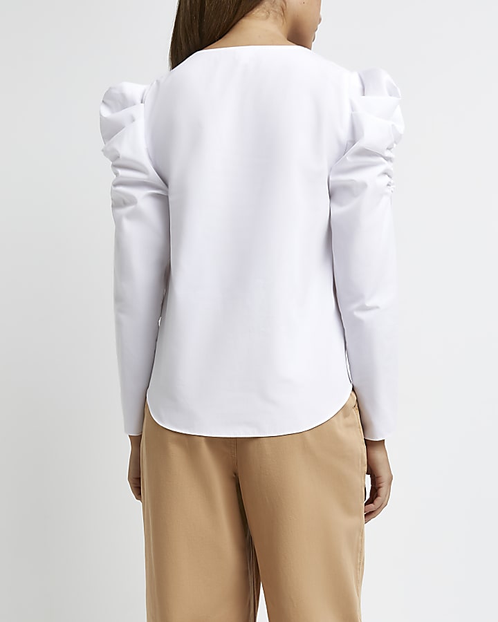 White ruched blouse