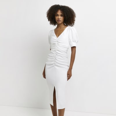 white ruched bodycon