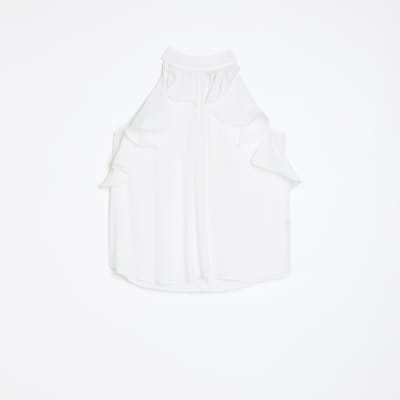 White ruffle blouse top
