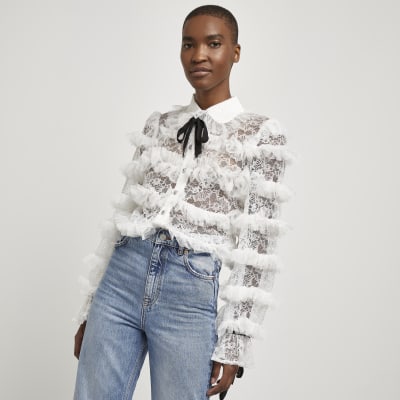 river island lace collar top