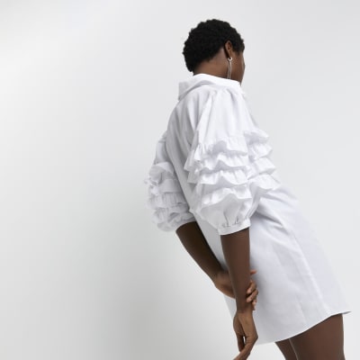 White ruffled sleeve shirt dress River Island