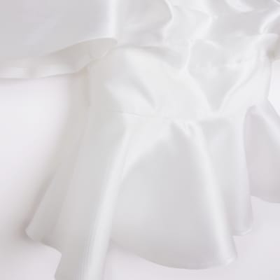 White satin bardot peplum top