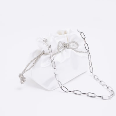 White satin bow bag