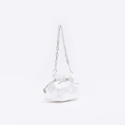 White satin bow bag