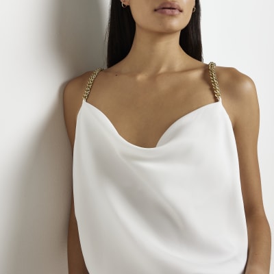White satin chain straps cami top