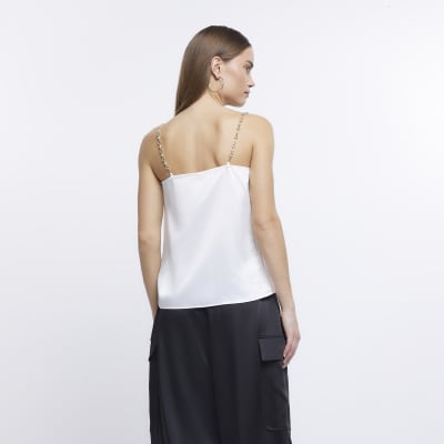 White satin Cowl neck Cami Top