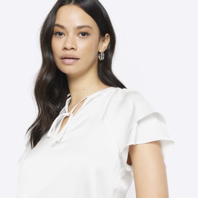 White satin frill sleeve blouse River Island