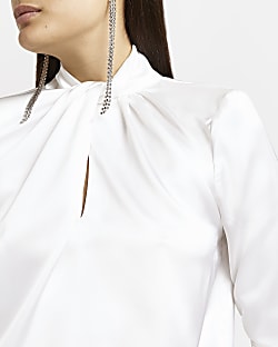 White satin twist detail blouse
