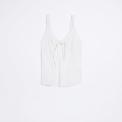 White scrunchie bow front cami