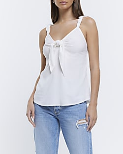 White scrunchie bow front cami
