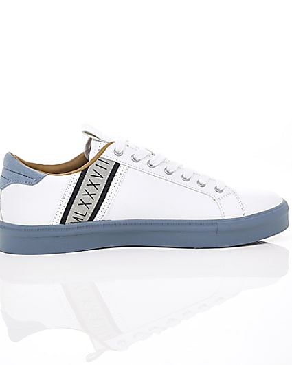 360 degree animation of product White seattle blue stripe trainers frame-10
