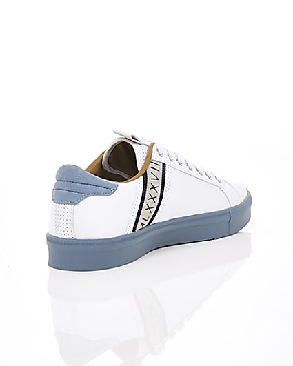 360 degree animation of product White seattle blue stripe trainers frame-13
