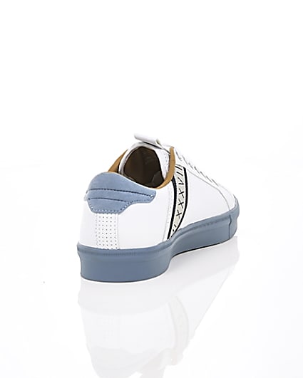 360 degree animation of product White seattle blue stripe trainers frame-14
