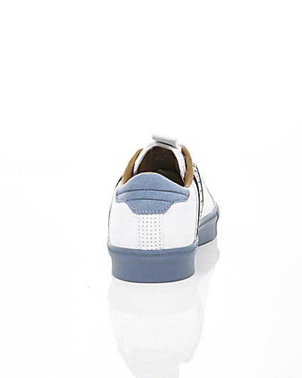 360 degree animation of product White seattle blue stripe trainers frame-15