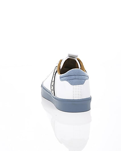360 degree animation of product White seattle blue stripe trainers frame-16