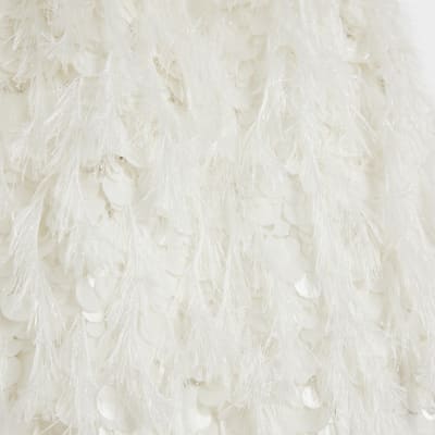 River island white feather dress sales