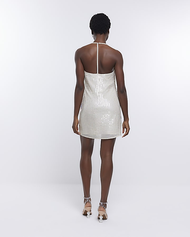 White sequin geometric mini slip dress